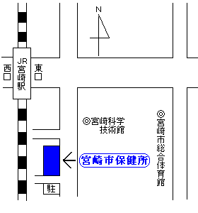 宮崎駅東口から保健所までの地図