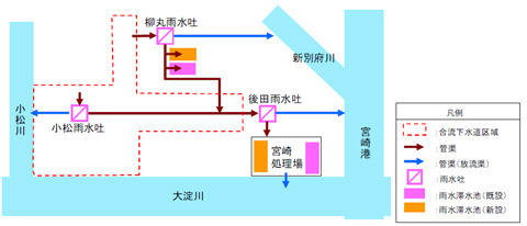 宮崎市の雨水帯水池の地図