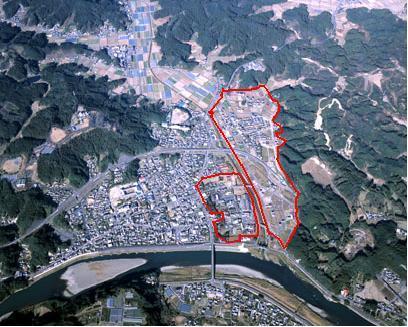 飯田土地区画整理事業地区を上空から撮影した写真