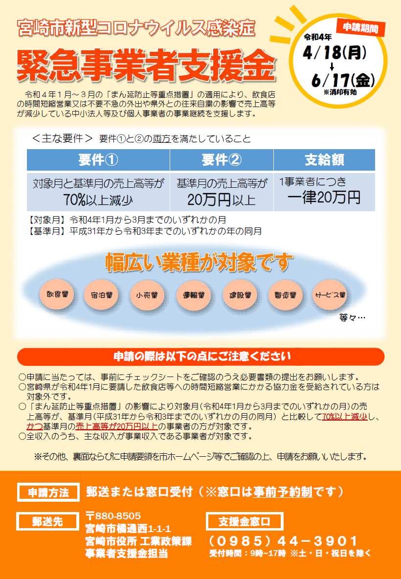 宮崎市新型コロナウイルス感染症 緊急事業者支援金のチラシ.png