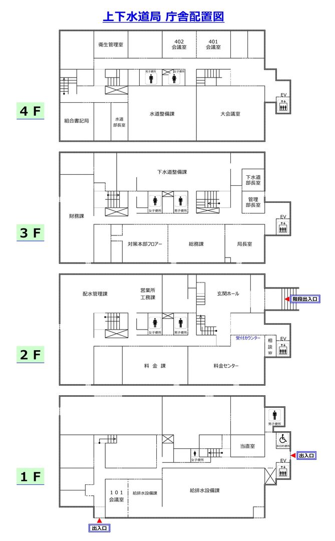 上下水道局の庁舎配置図