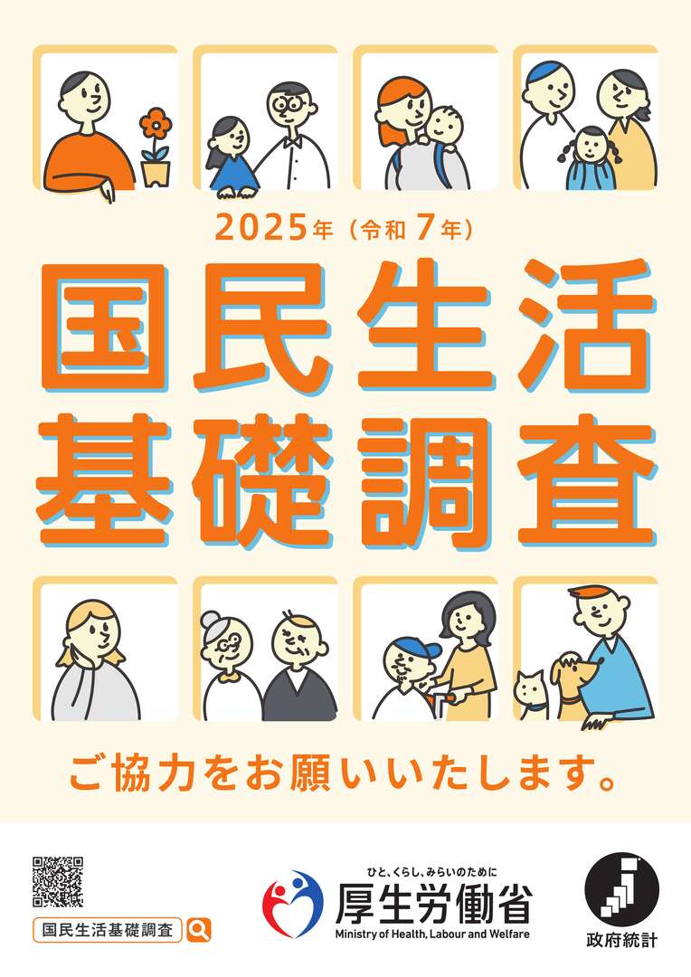 国民生活基礎調査のポスター　色々な構成の世帯の絵